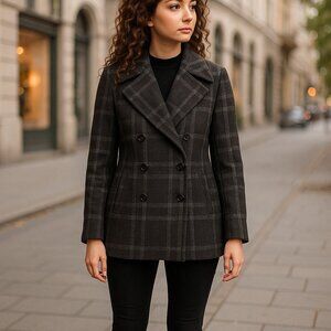 Burberry London Women's Wool Pea Coat Wool Blend Old Money Luxury Ladies 6 black